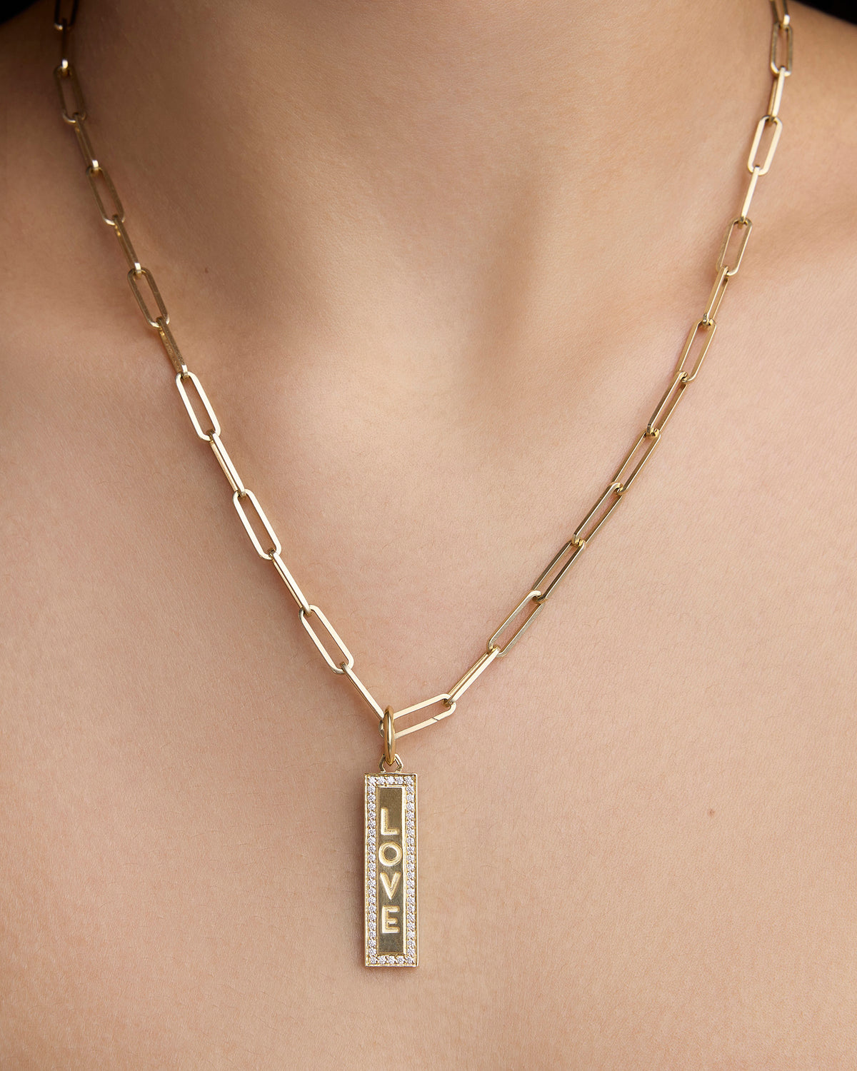 Personalized Luxe Narrow Classic Dog Tag in 18K Yellow Gold charm - close-up detail | charm necklaces