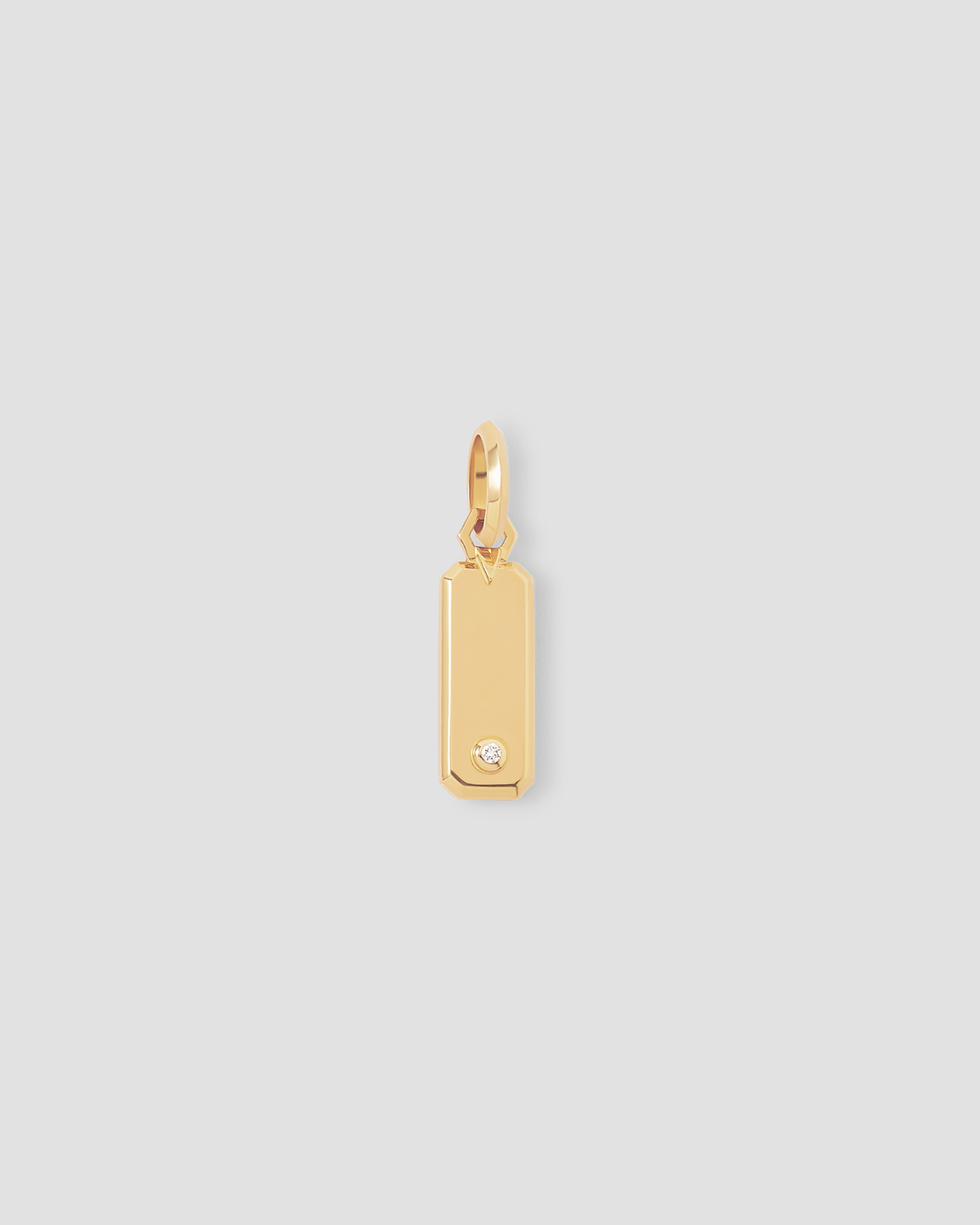 Personalized Mini Dog Tag with Diamond 18K Yellow Gold charm - styled on model | custom charm necklace