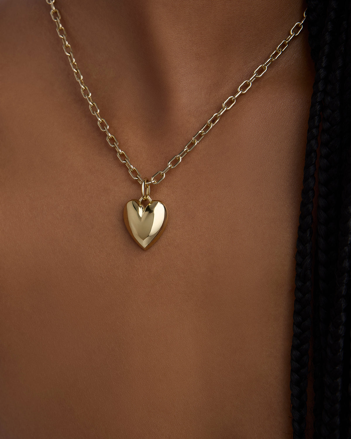 Medium Puffy Heart gold charm - close-up detail | custom charm necklace