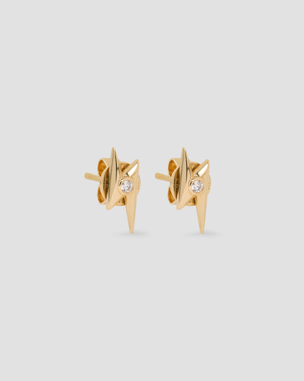 Lightning Bolt Stud gold earring - front view | diamond stud earrings