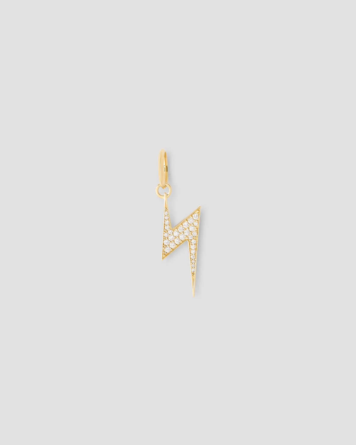 Lightning Bolt Charm with Pavé White Diamonds 18K gold charm - front view | custom charm necklace