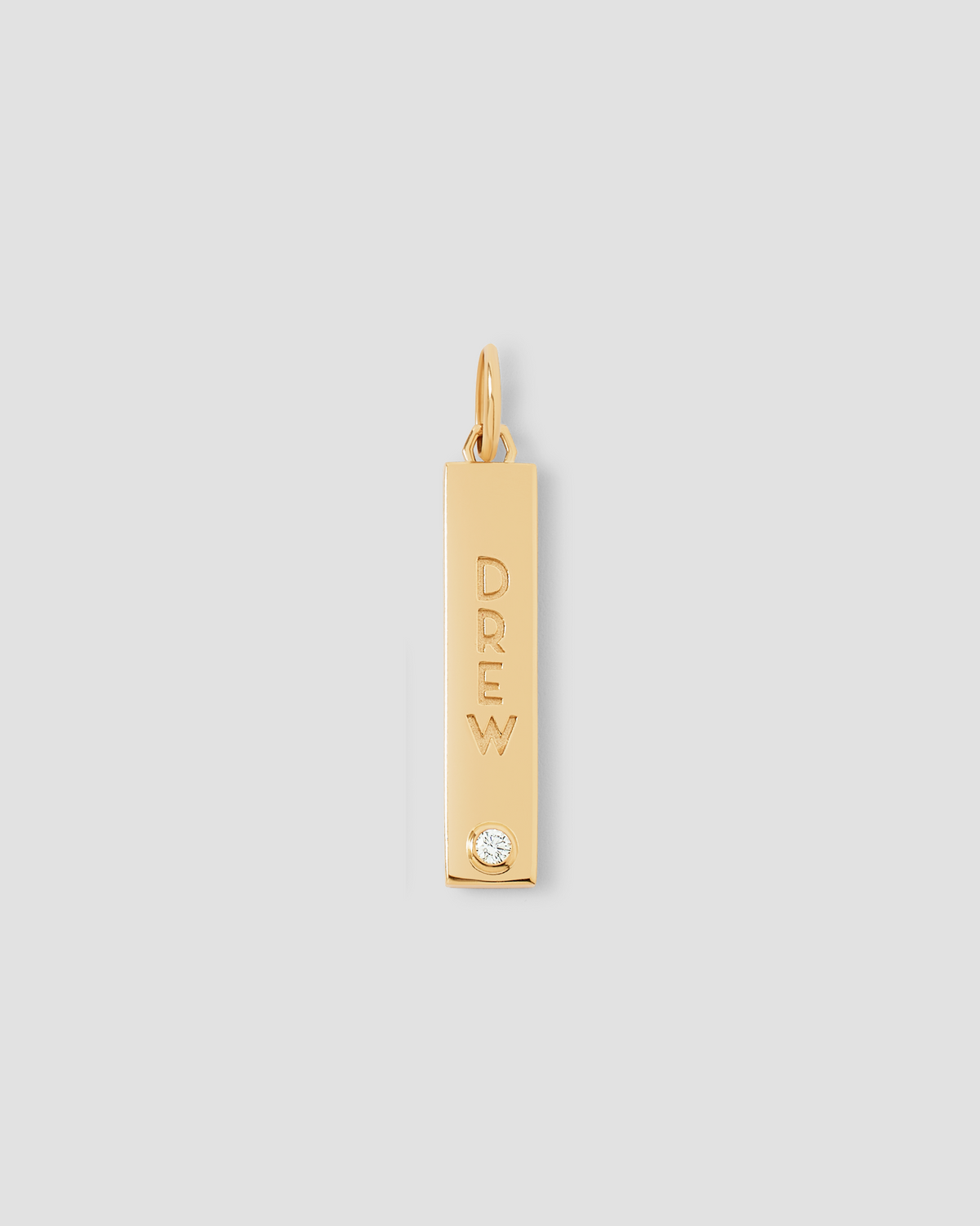 Personalized Narrow Classic Diamond Dog Tag in 18K Yellow gold charm - front view | necklace with charms