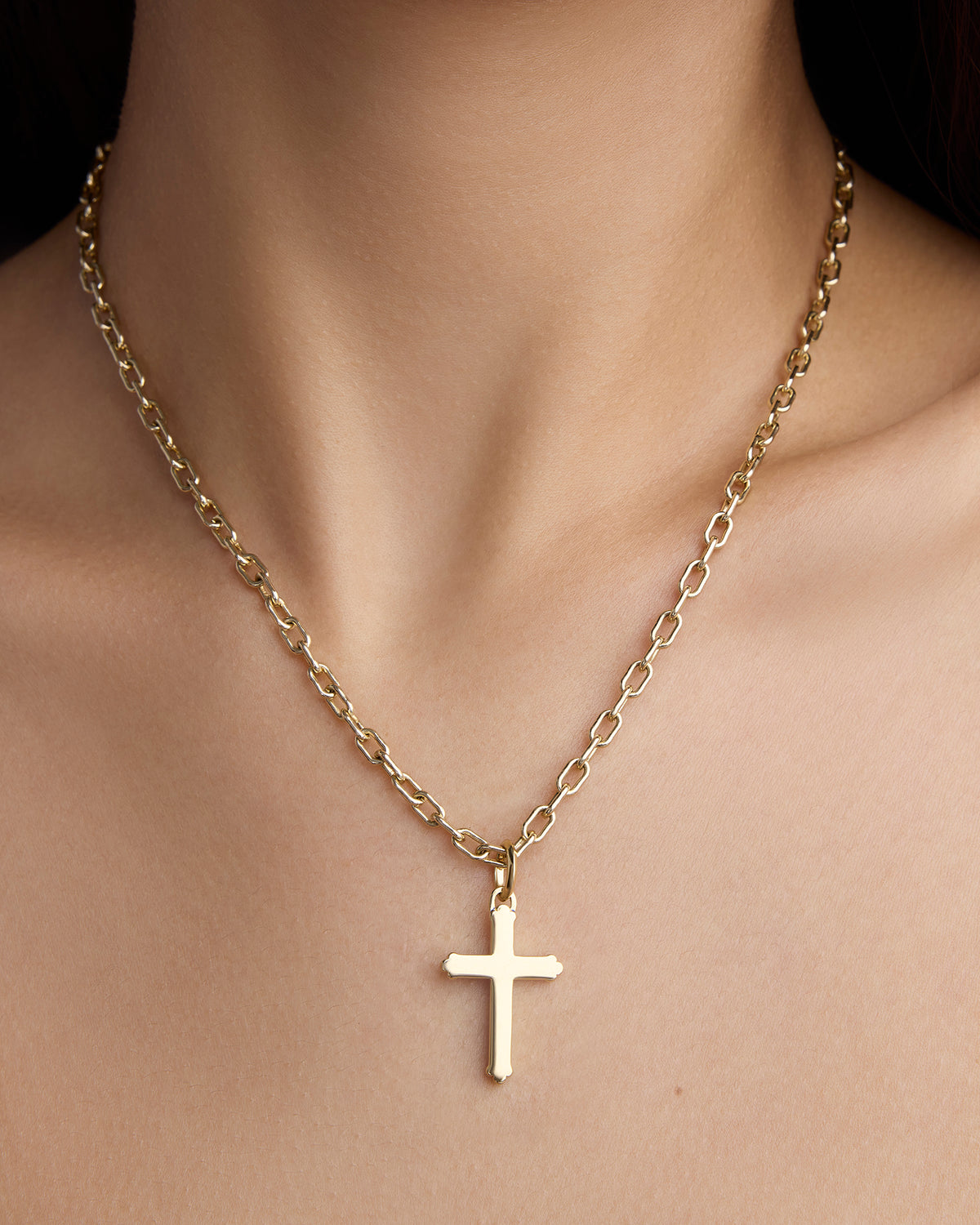 Small Royal Cross in 18K Yellow Gold charm - close-up detail | gold charm necklace