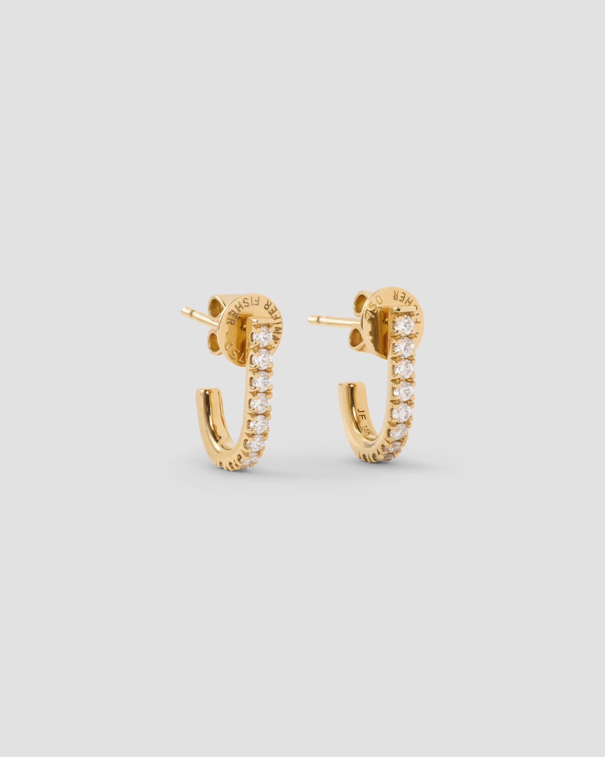 Small Pavé Diamond Level Earring in 18K Yellow gold earring - front view | diamond huggie earrings