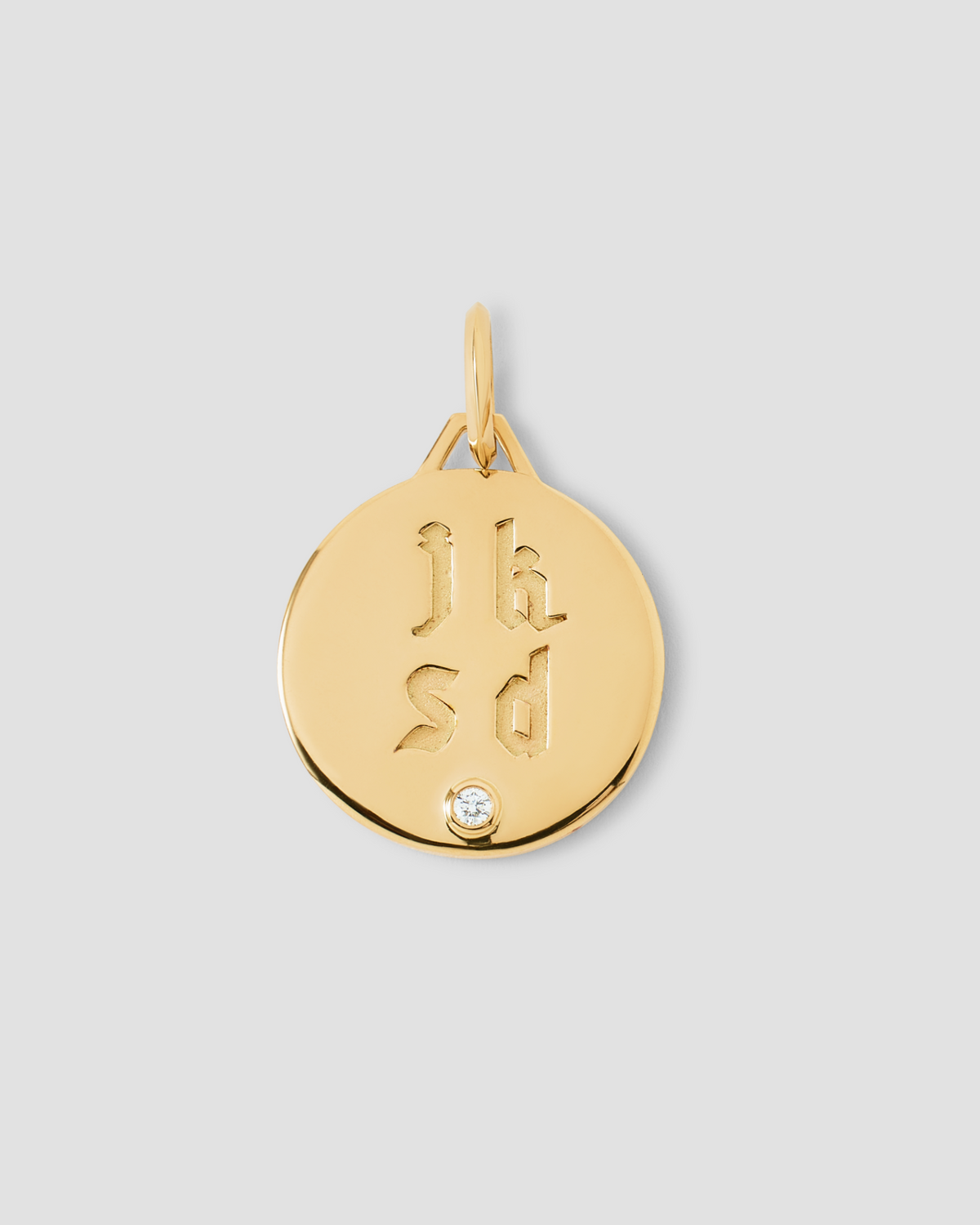Personalized Circle Charm with Diamond in 18K Yellow gold charm - front view | necklace with charms